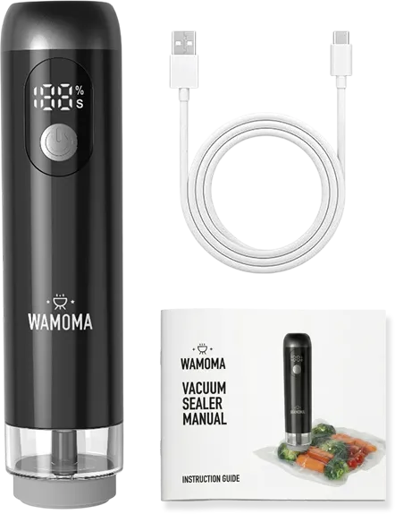 Wamoma vacuum sealer, charging cable and quick-start guide